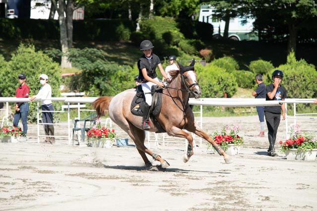 次の障害物を視野に入れつつ、上手にジャンプができるように歩数を合わせながら馬場を駆け抜けていく