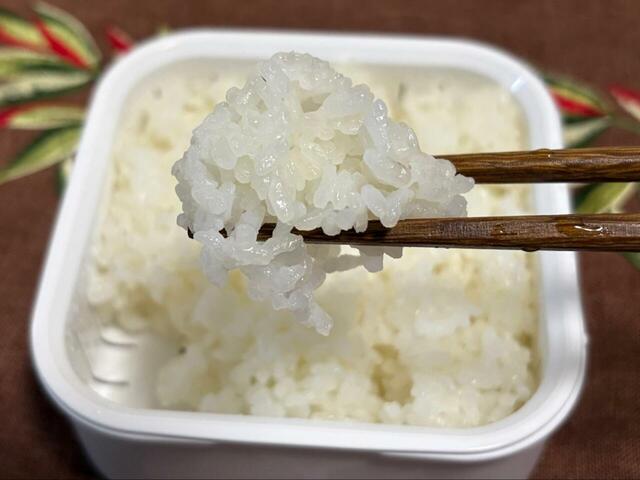 【tower 温まりやすい立つ冷凍ごはん容器】加熱後。粒がしっかりしていて、一度冷凍したとは思えないほど美味しいです!