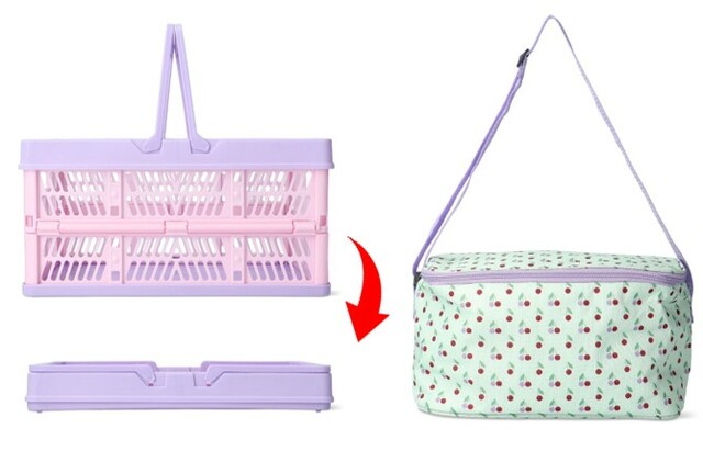 左)取っ手付き折りたたみコンテナ 770円右)保冷バッグ 770円