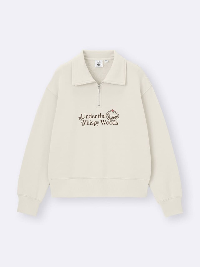 【GU×星のカービィ】ウィメンズ「スウェットハーフジッププルオーバー Kirby」30 NATURAL ¥2,990