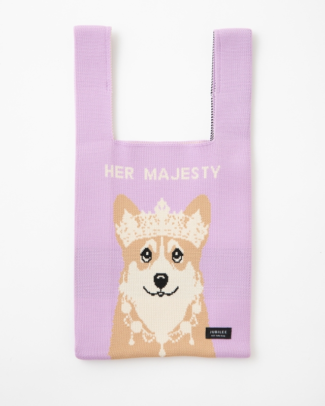 【Jubilee ニットトートバッグ イギリスデザイン/パープル】王冠やネックレスでゴージャスに♪