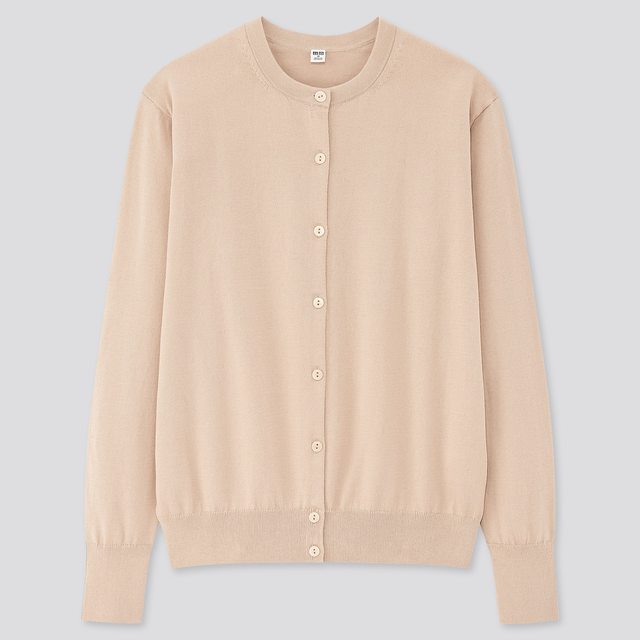 UVカットスーピマコットンクルーネックカーディガン（長袖）NATURAL