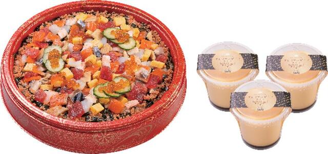「厳選海鮮華ちらし＆プレミアムプリン3個セット」＜2,840円（税込）＞【かっぱのひなちらし】