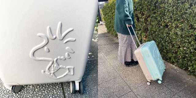 【スヌーピー】スーツケースは裏表で2色になっており、裏側はウッドストックデザイン