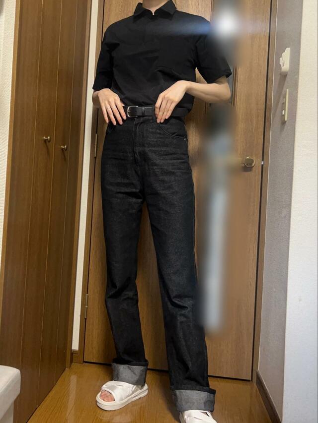 【ワークマン　ドライストレッチ半袖ポロシャツ】ハイウエストのデニムパンツと合わせてもバランスが良いです