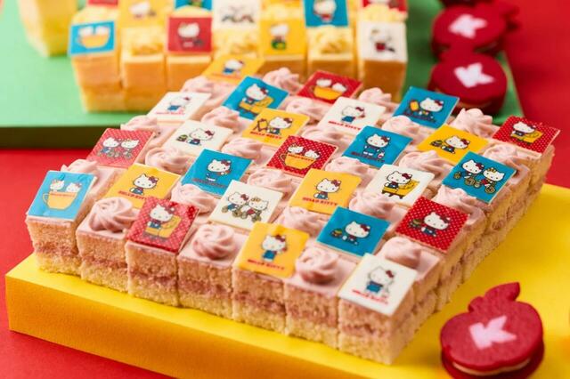 「HELLO KITTY パッチワークケーキ(いちご)」＜期間：2025年9月5日〜11月30日＞【70年代風のハローキティ＆ハローミミィが主役♪「ハローキティのわくわくスイーツパーティー」京都センチュリーホテルで開催】