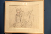 会場には、往年のジブリ作品の原画や直筆の資料が並ぶ