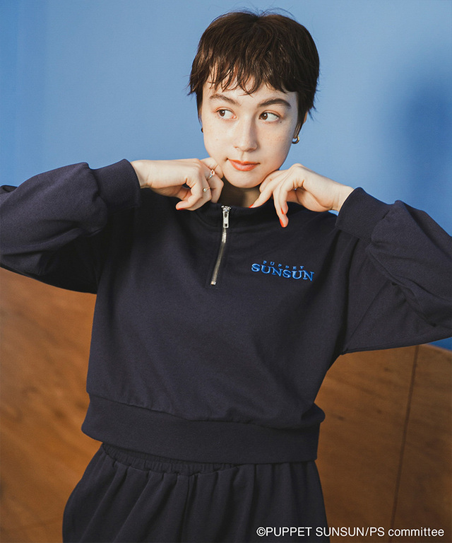 【SENSE OF PLACE × パペットスンスン】別注 SUNSUNハーフジップスウェット（L.GRAY / NAVY・M / L）¥6,600 (税込)