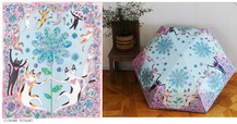 【おかべてつろう氏の「ねこ雑貨」】「しあわせのまわりに集まろう」アートをもとに作られた晴雨兼用の折傘 ¥6,930