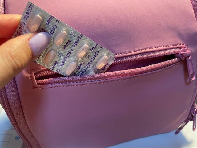 【ワークマン　あれこれまとまるガバッとポーチ】外側のポケットには常備薬を入れます