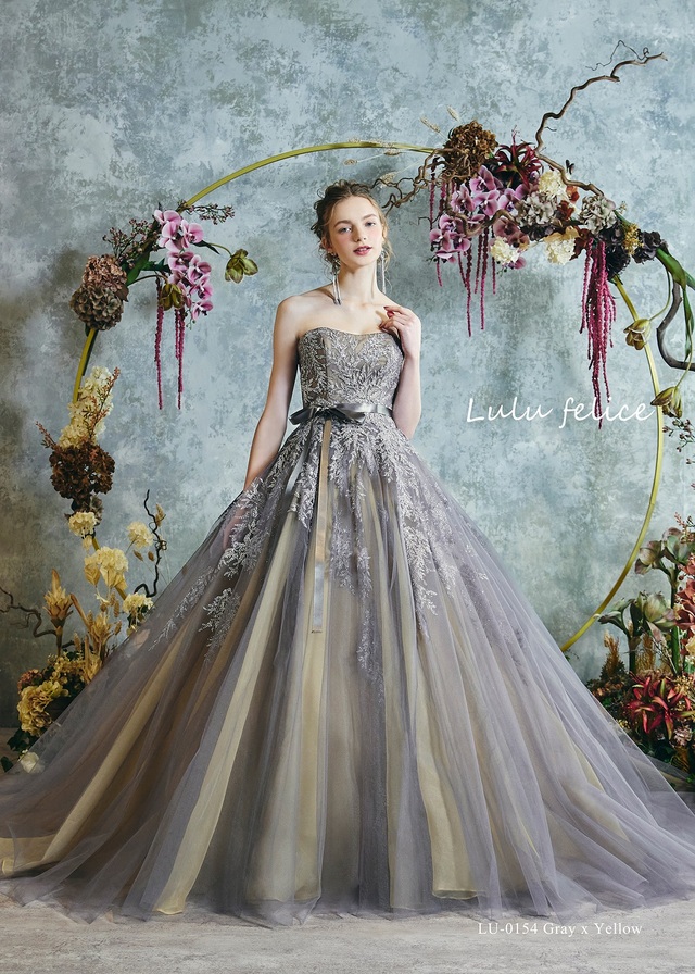 「Lulu felice（ルル・フェリーチェ）」新作ウェディングドレス LU-0154_GrayxYellow