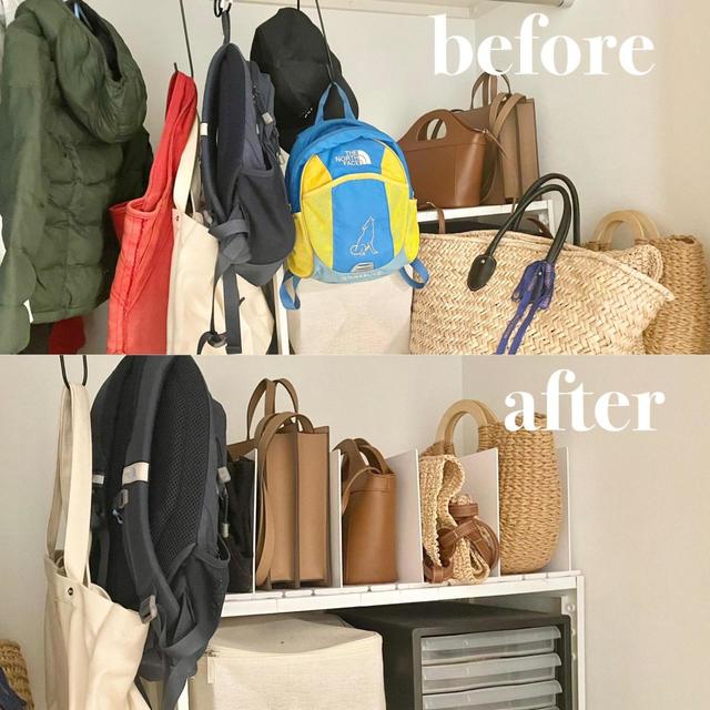 【山崎実業 バッグ収納スタンド】特に配置換えをしていないのにすっきり整理整頓できました!