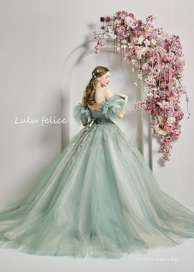 「Lulu felice（ルル・フェリーチェ）」新作ウェディングドレス LU-0154_GreenxPink