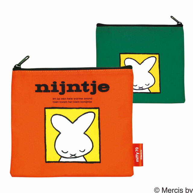 【ミッフィー 70thアニバーサリーナインチェバラエティーコレクション】スクエアポーチ(パターン)/絵本『nijntje』(ナインチェ)のイラストがあしらわれています♪