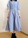 【Honeysの大人ライン「GLACIER」6分袖シャツワンピース】カラーはサックス×オフ、オフギンガム、ブルー×オフがあります