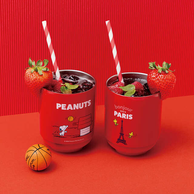 『SNOOPY 真空断熱 スタッキングタンブラー BOOK Basketball』気分が上がるレッド♪