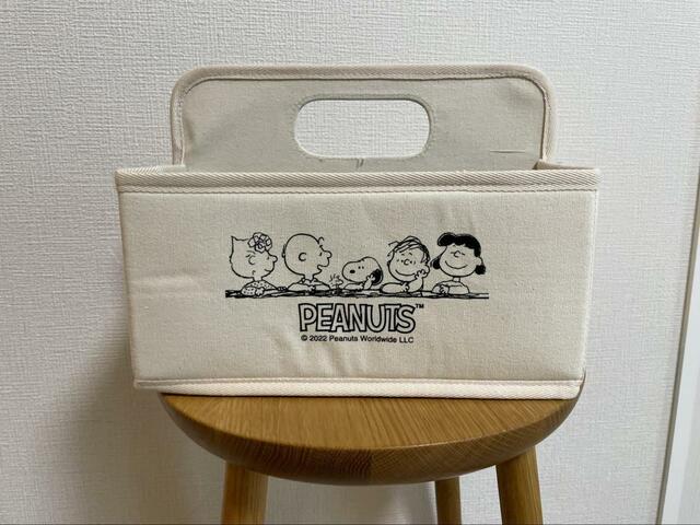 【スヌーピー すっきり収納キャリーボックス】サイズは高さ(持ち手含む)21cm×幅27cm×奥行21cm