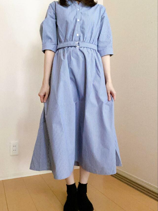 【Honeysの大人ライン「GLACIER」6分袖シャツワンピース】カラーはサックス×オフ、オフギンガム、ブルー×オフがあります