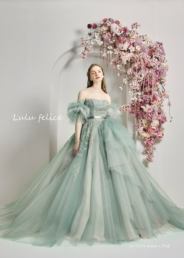 「Lulu felice（ルル・フェリーチェ）」新作ウェディングドレス LU-0154_GreenxPink