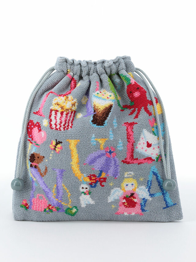 【フェイラー×ピオヌンナル「PIOFUL」】巾着（ライトグレー）￥8,250(税込)　約22×22cm