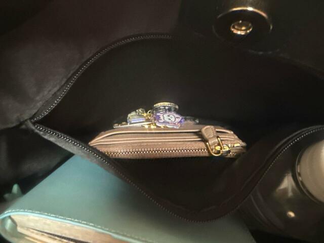 内側のファスナーポケットにはミニ財布と鍵をイン!