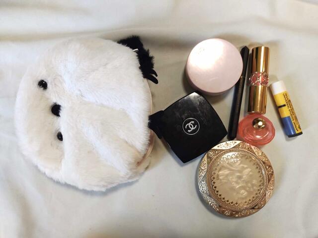 コスメを取り出して、容量をチェック【ニトリデコホーム：シマエナガ（フラットポーチ）価格799円】