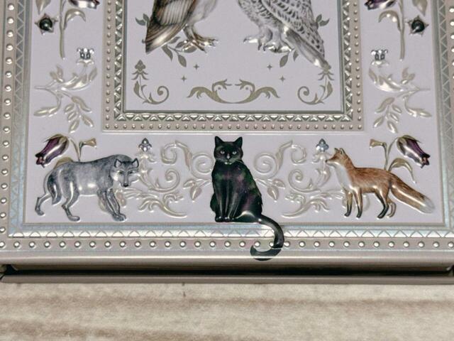 【カルディ 魔法使いの弟子のための魔法辞書】周りには黒猫やキツネなどのさまざまな動物のイラスト入り！エンボス加工も◎