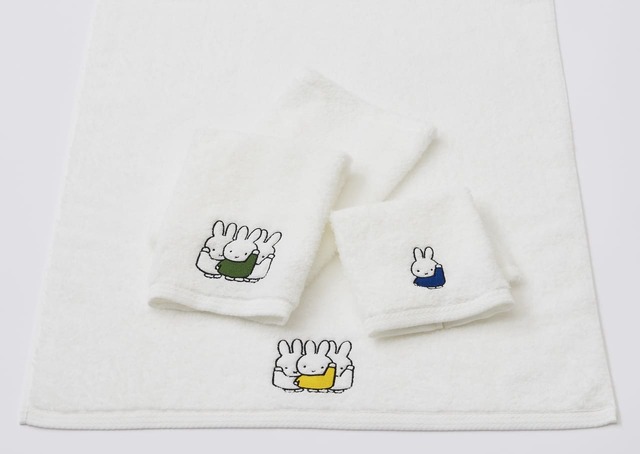 【nishikawa】「watairoコラボ ミッフィー（DB4653）」カラー：ホワイト　バスタオル　4,070円、フェイスタオル　1,760円、ウォッシュタオル　935円、ミニタオル　935円