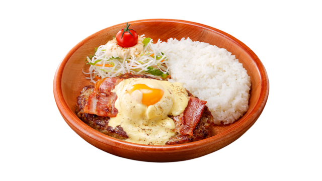 「ベーコンエッグベネバーグディッシュ」＜価格：S 1,320円/M 1,500円/L 1,790円＞【びっくりドンキーに「月見てりたまマヨバーグディッシュ」や「月見デザート」が登場！びくドンの“月見メニュー”は見逃せない！】