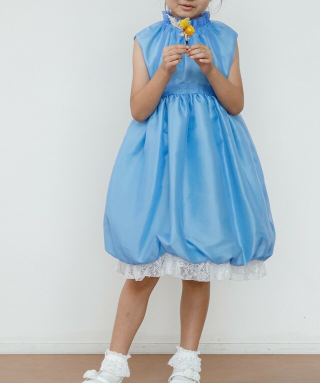 【アンドユー】2wayケープバルーンミディアムドレスーブルー