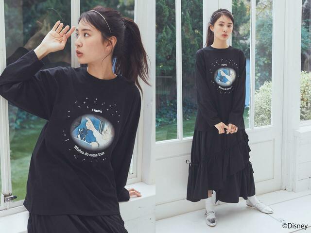 フィガロ/きらきらプリントロンT 価格：¥3,499【earth music&ecology Disney Cats Collection】