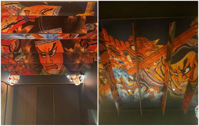 【星野リゾート　青森屋】「青森ねぶたの間」の寝室のねぶた絵。見る場所によって絵が変わる