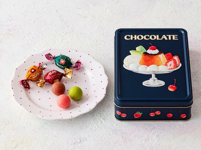 「プリンアラモード缶」＜18個入 2,160円／メリーチョコレート（グランスタ東京）＞【GRANSTA VALENTINE’s DAY 2024】