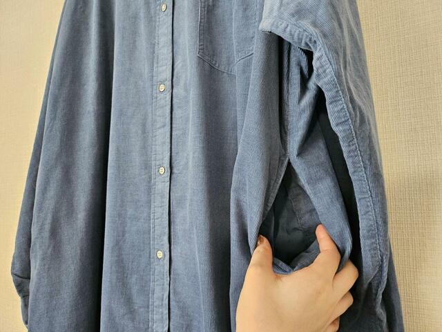 【AMERICANHOLIC コーデュロイシャツワンピース】両サイドにポケット付き!スマホも入ります