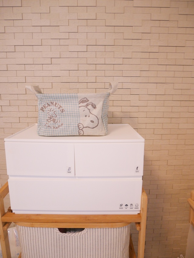 【ベルメゾン　ファブリックボックス2個セット「スヌーピー」】シンプルなリビング収納にも馴染みます