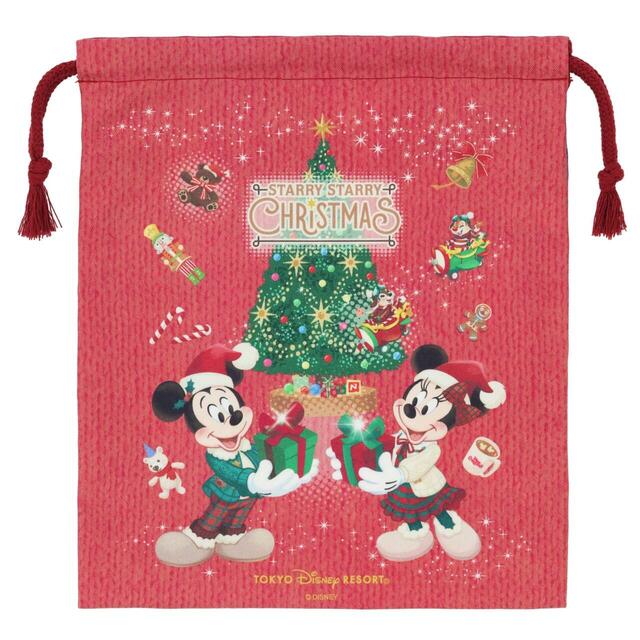 きんちゃく 1,100円｜東京ディズニーリゾート「ディズニー・クリスマス」スペシャルグッズ｜販売店舗：東京ディズニーランド「ディズニー＆カンパニー」、東京ディズニーシー「ガッレーリア・ディズニー」｜発売日：2026年11月10日(火)
