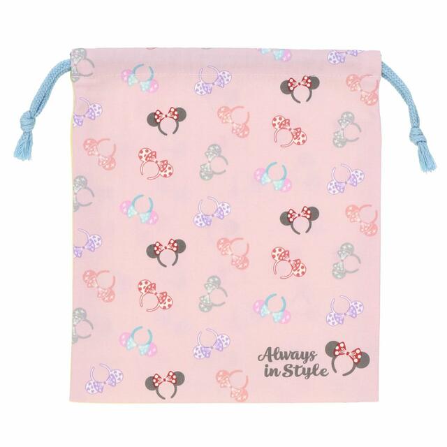 きんちゃくセット 1,700円｜サイズ：1枚あたり）縦約23×横約20cm、2枚セット｜東京ディズニーリゾート くすみパステルのカチューシャ柄グッズ｜販売店舗：東京ディズニーランド「ビレッジショップス」、東京ディズニーシー「エンポーリオ」｜発売日：2023年7月6日（木）