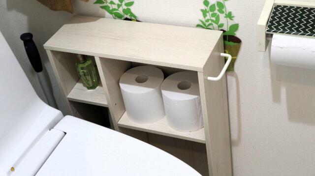 【ニトリ トイレ収納・フィーノ2】サイズは約幅45×奥行14.8×高さ65.5cm。トイレ脇の隙間にすっきり収まりました！