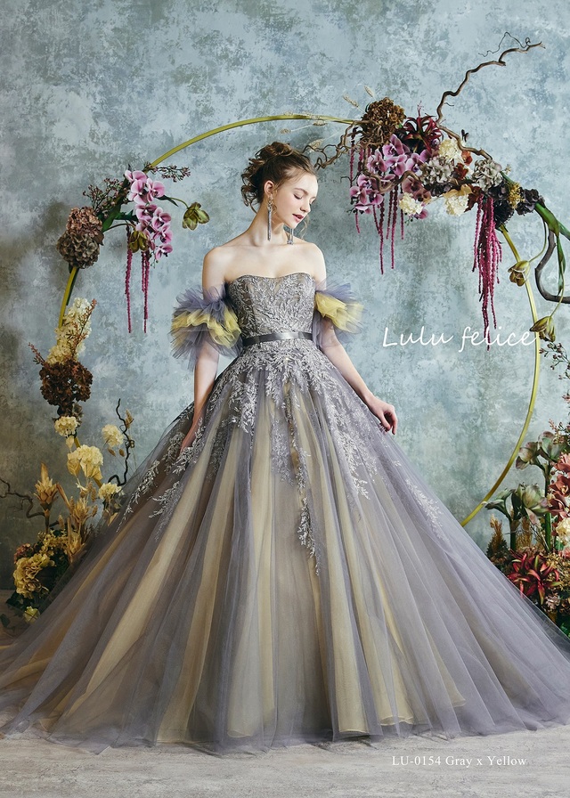 「Lulu felice（ルル・フェリーチェ）」新作ウェディングドレス LU-0154_GrayxYellow