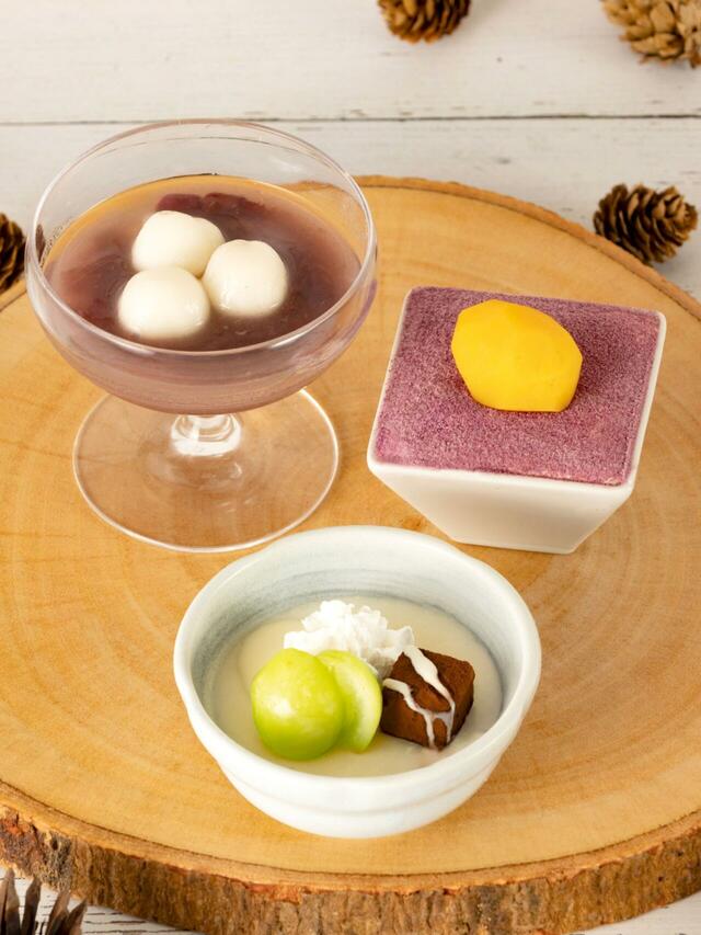 「スイーツ3品」<期間:2026年9月4日〜12月13日>【あなたの“推しパフェ”はどれ?新作の秋色パフェ5種類&贅沢なプチデザートが食べ放題!福岡サンパレスの「秋のパフェ食べ放題」が今年も開催されます!】