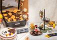 朝食デザートスペース「甘やかしビュッフェ ~秋のハロウィンスタイル~」(写真左)とランチタイムで提供する「ハロウィンランチの魔法 ~アフタヌーンティースタイル」(写真右)