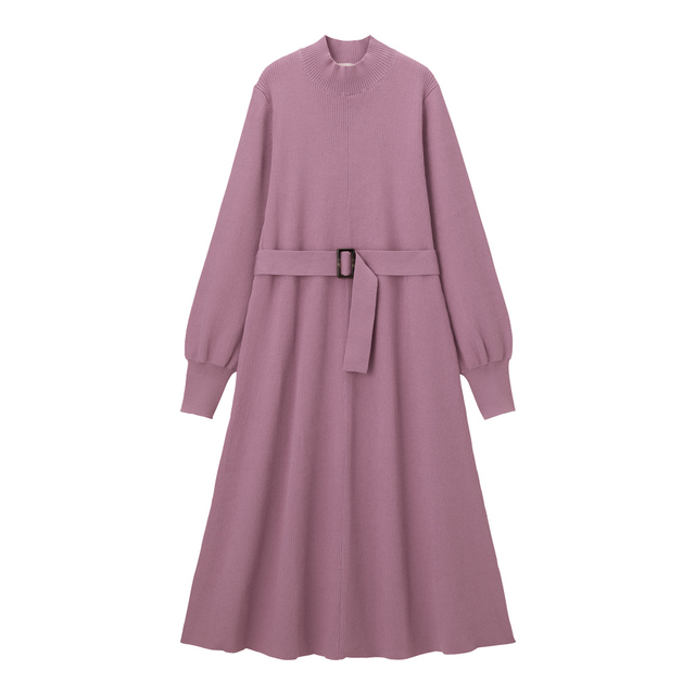 AラインハイネックニットワンピースPURPLE