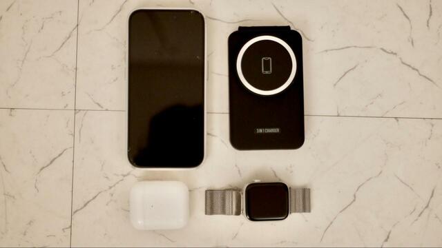 【3COINS　3in1ワイヤレスチャージャー】対応機器はワイヤレス充電対応スマートフォン、Apple Watch、AirPods