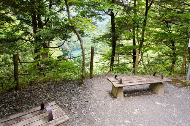 飛龍橋を渡りきると、視界が開けた休憩スペースが｜「夢の吊り橋」散策ルート：寸又峡プロムナード
