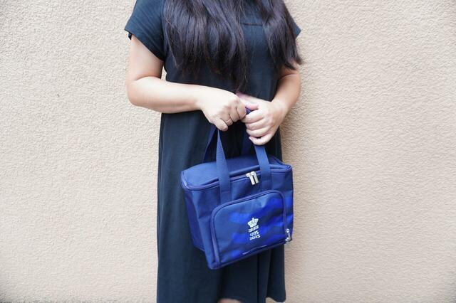 【ロイヤルコペンハーゲン 250周年限定ロゴ マルチに使えるピクニックバッグ】手に持ってみたところ