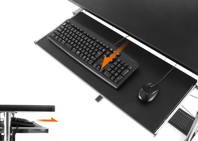  「スタンディングデスク ワイド」はキーボードやマウスを収納できるスライド式天板が標準付属。