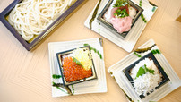 日本酒の一合升を器として使った海鮮丼「升丼」