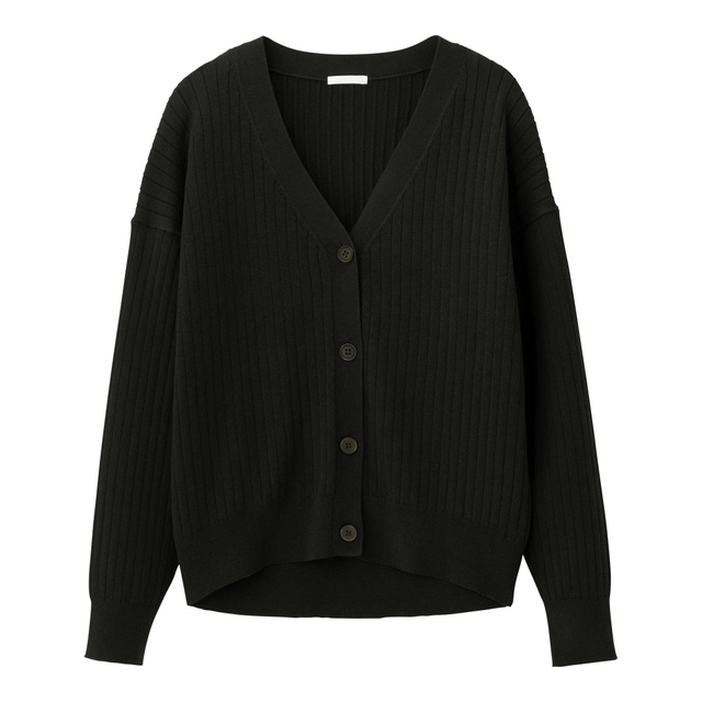 GU／ワイドリブコクーンカーディガン(長袖)　（BLACK）