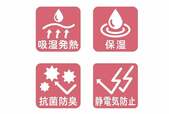 「メルトロ」の4つの機能(吸湿発熱・保湿・抗菌防臭・静電気防止)