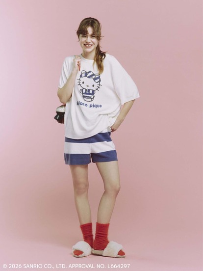 サンリオ ジェラピケ Tシャツ ショートパンツ 上下セット ホワイト gelato pique - オンライン即完売 ジェラピケ 総柄ショートパンツ